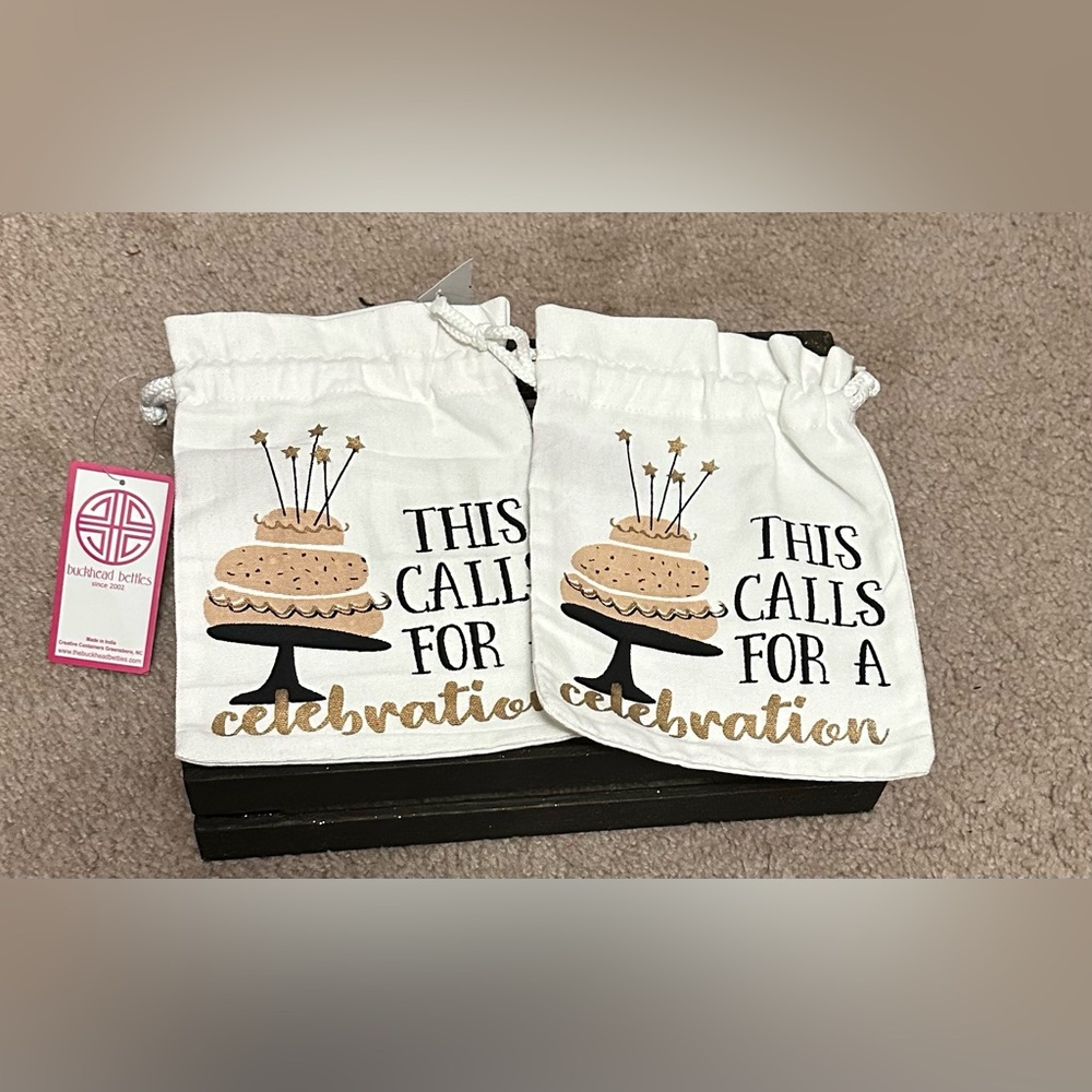 This Calls For A Celebration Canvas Gift Bags - White and Gold